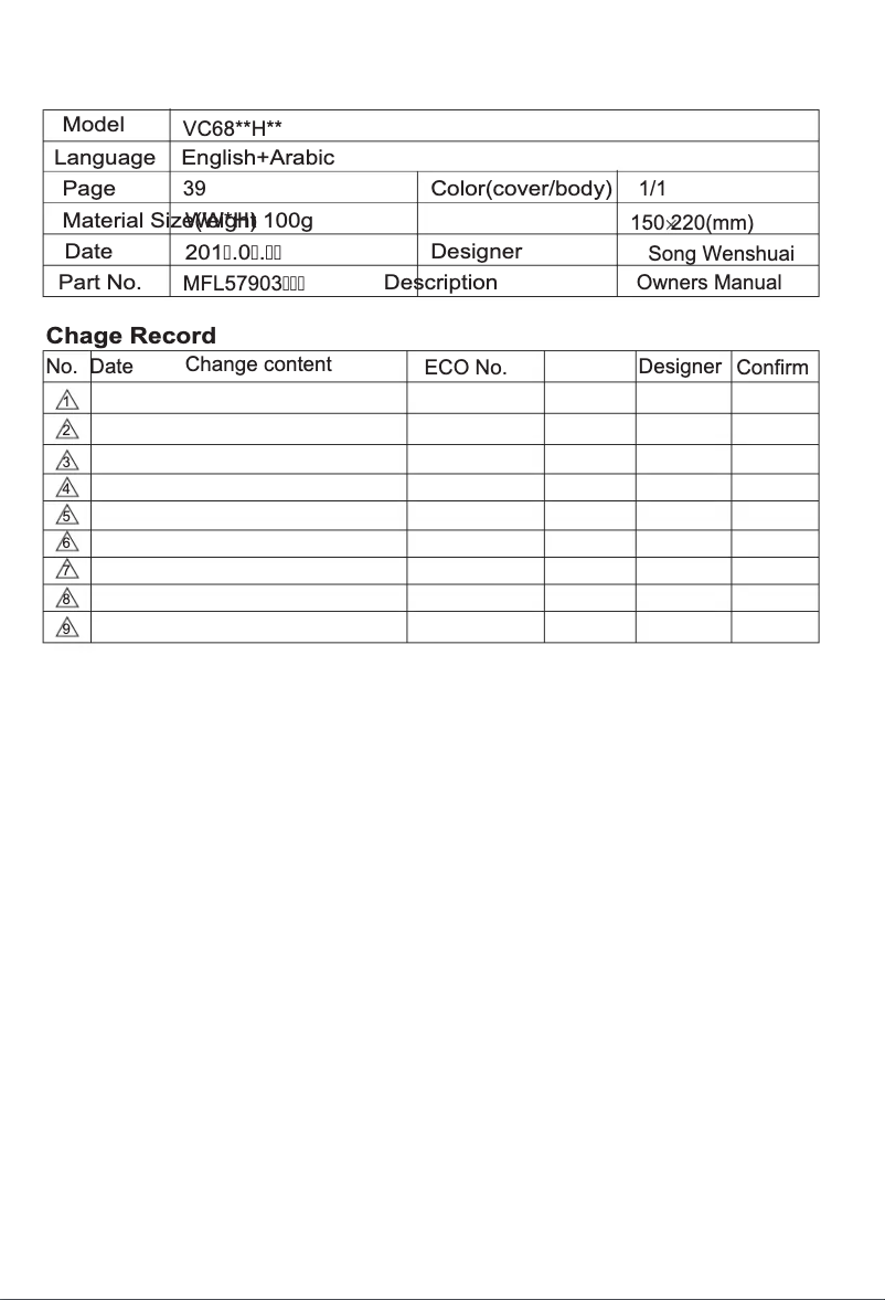 Page 1 de la notice Manuel utilisateur LG VC6820NHT
