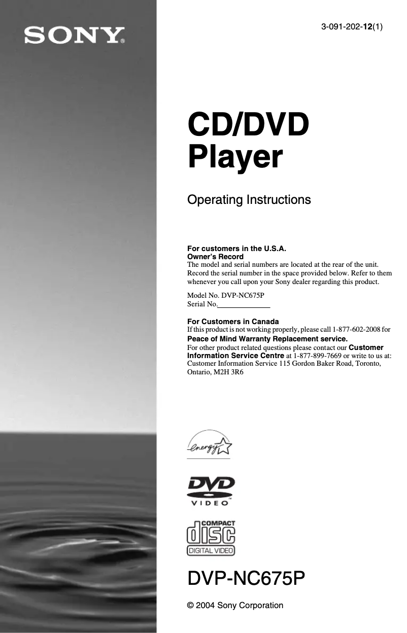 Page 1 de la notice Manuel utilisateur Sony DVP-NC675P