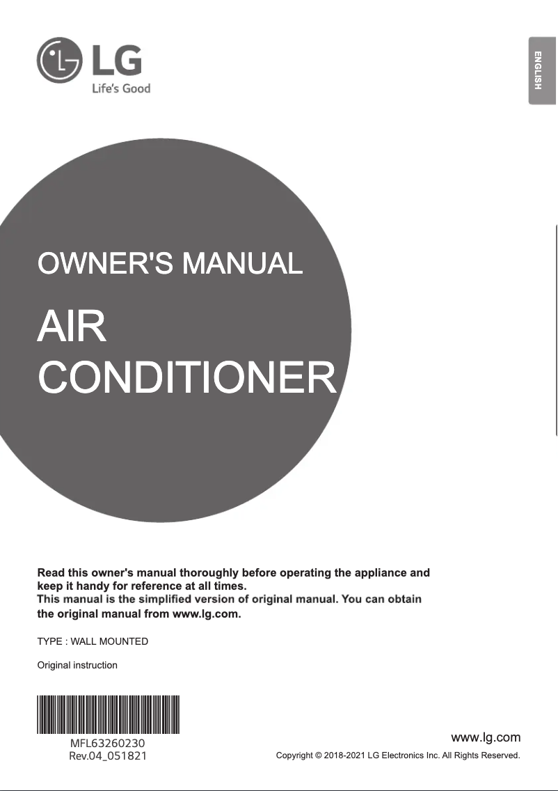 Page 1 de la notice Manuel utilisateur LG AMNQ09GSJC0