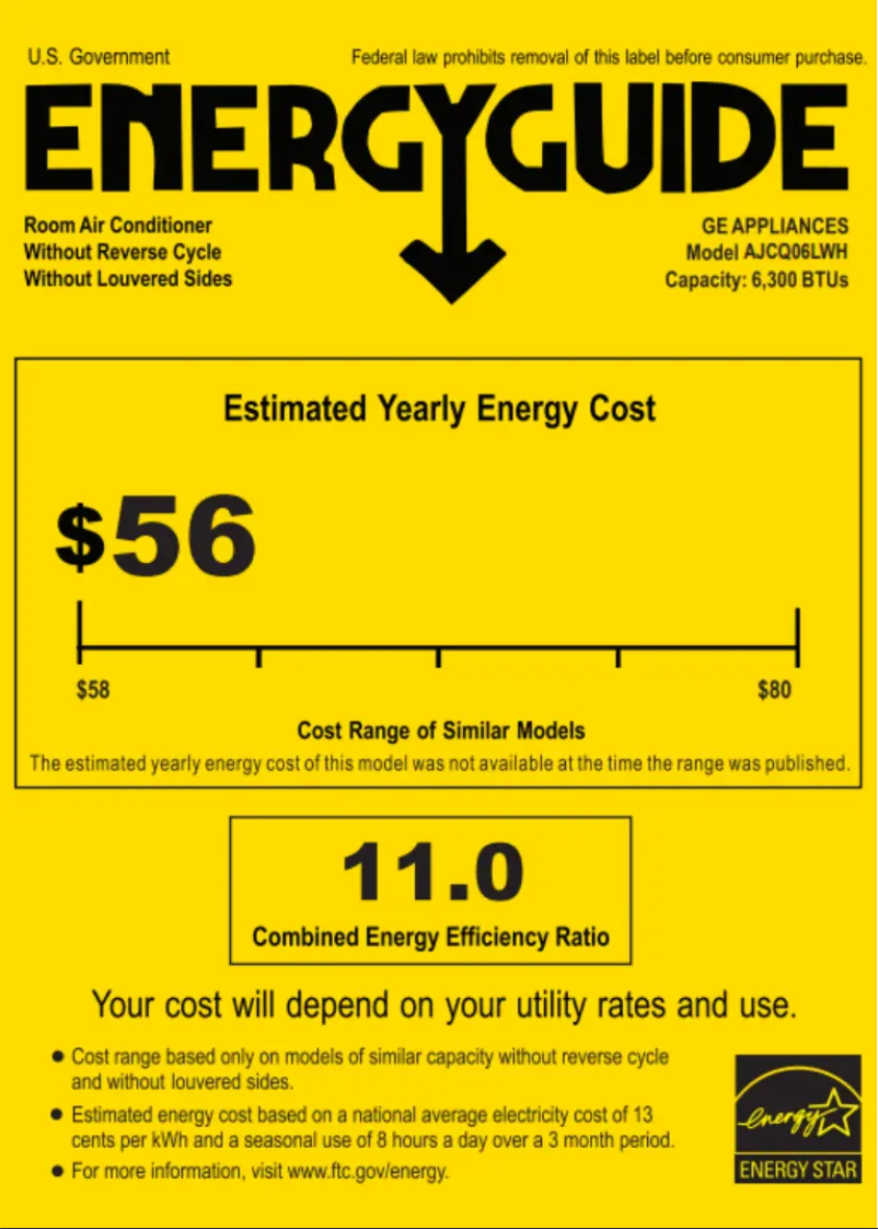 Página 1 del manual Etiqueta energética GE AJCQ06LWH
