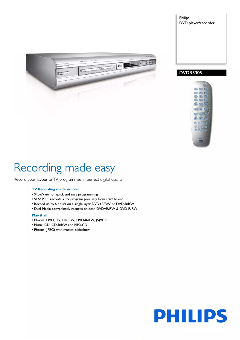 Página 1 del manual Folleto Philips DVDR3305