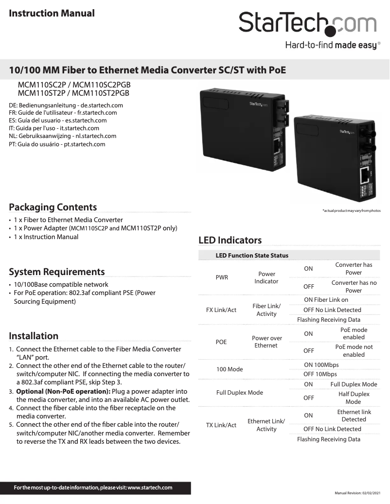 Page 1 de la notice Manuel utilisateur StarTech.com MCM110ST2P