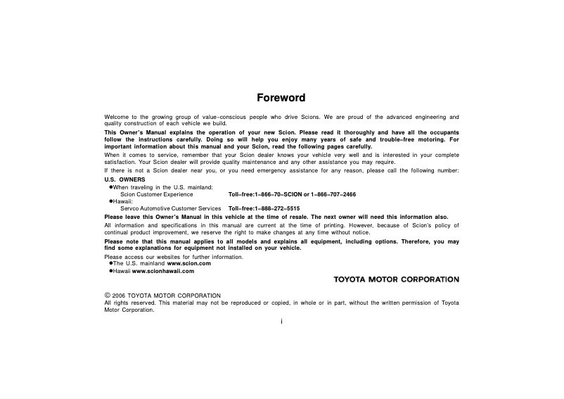 Page 1 de la notice Manuel utilisateur Scion xB (2006)