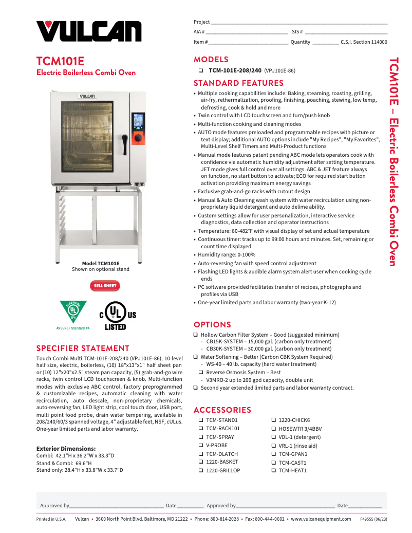Page n°1 - Fiche technique Vulcan TCM-101E