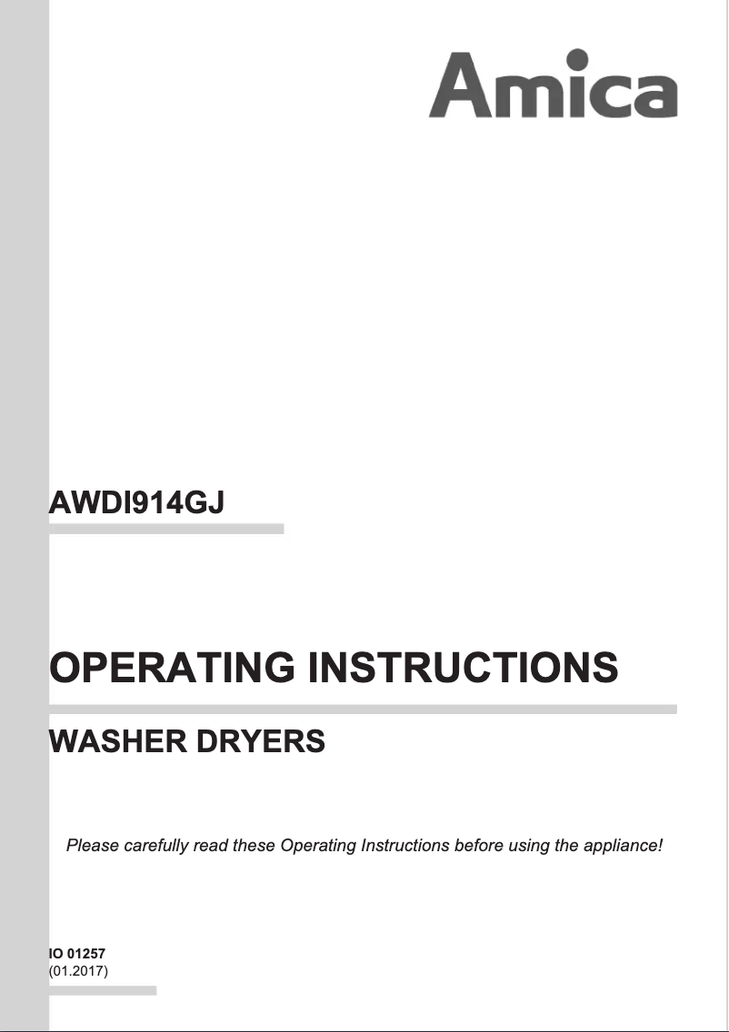 Page 1 de la notice Manuel utilisateur Amica AWDI914GJ