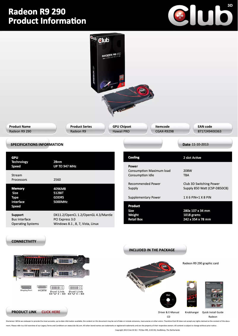 Image de la première page du manuel de l'appareil Radeon R9 290