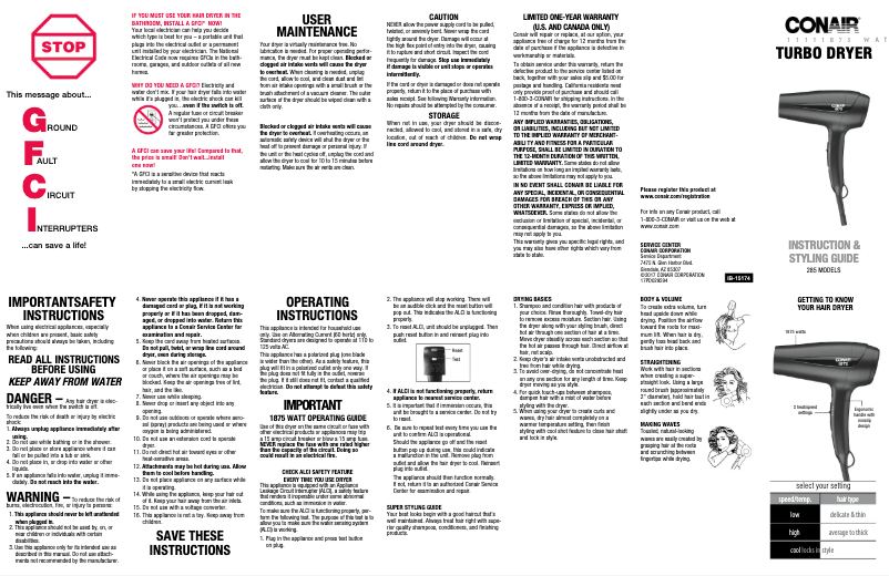 Page 1 de la notice Manuel utilisateur Conair 285N