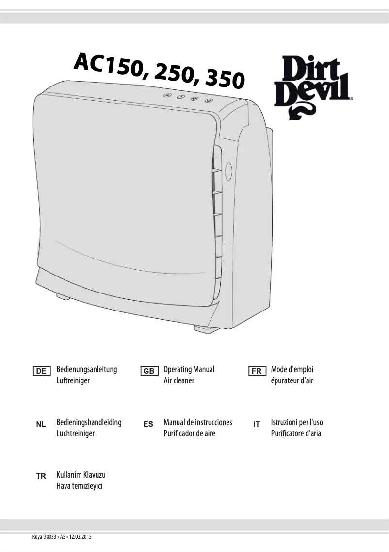 Page 1 de la notice Manuel utilisateur Dirt Devil Pureza AC350