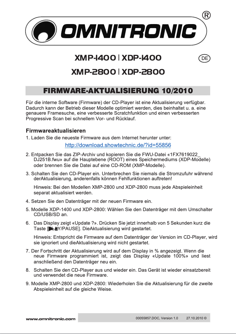 Page n°1 - Manuel utilisateur Omnitronic XDP-1400