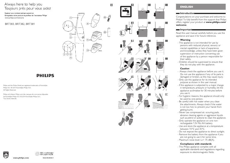 Page 1 de la notice Manuel utilisateur Philips BikiniGenie BRT383