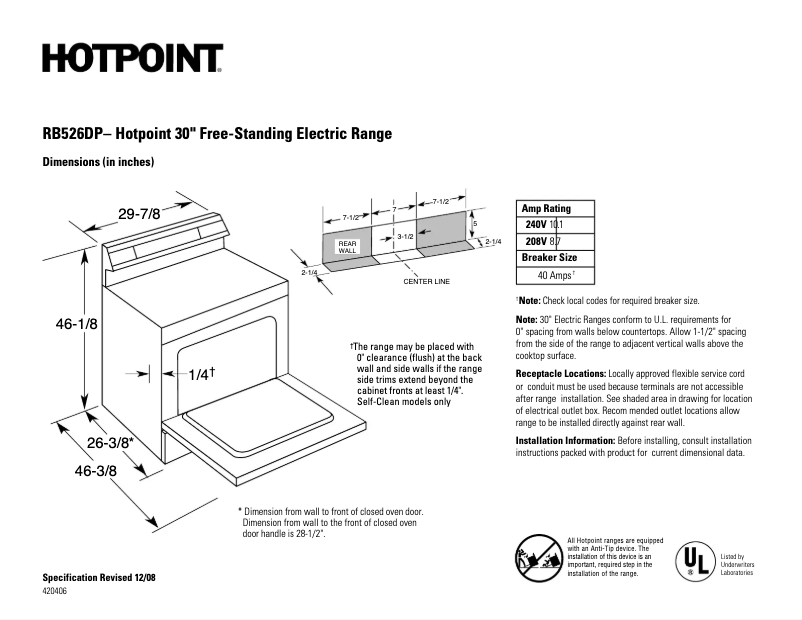 Página 1 del manual Ficha técnica Hotpoint RB526DPCC