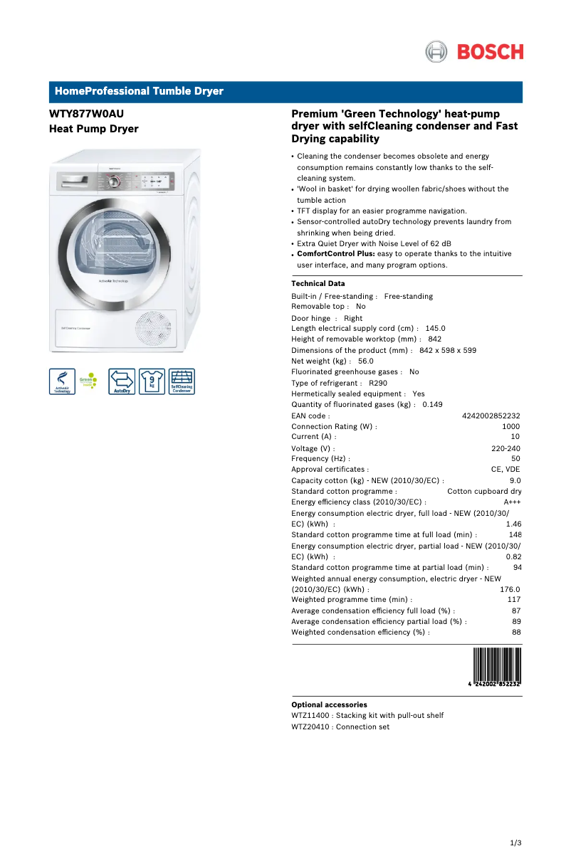 Image de la première page du manuel de l'appareil WTY877W0AU