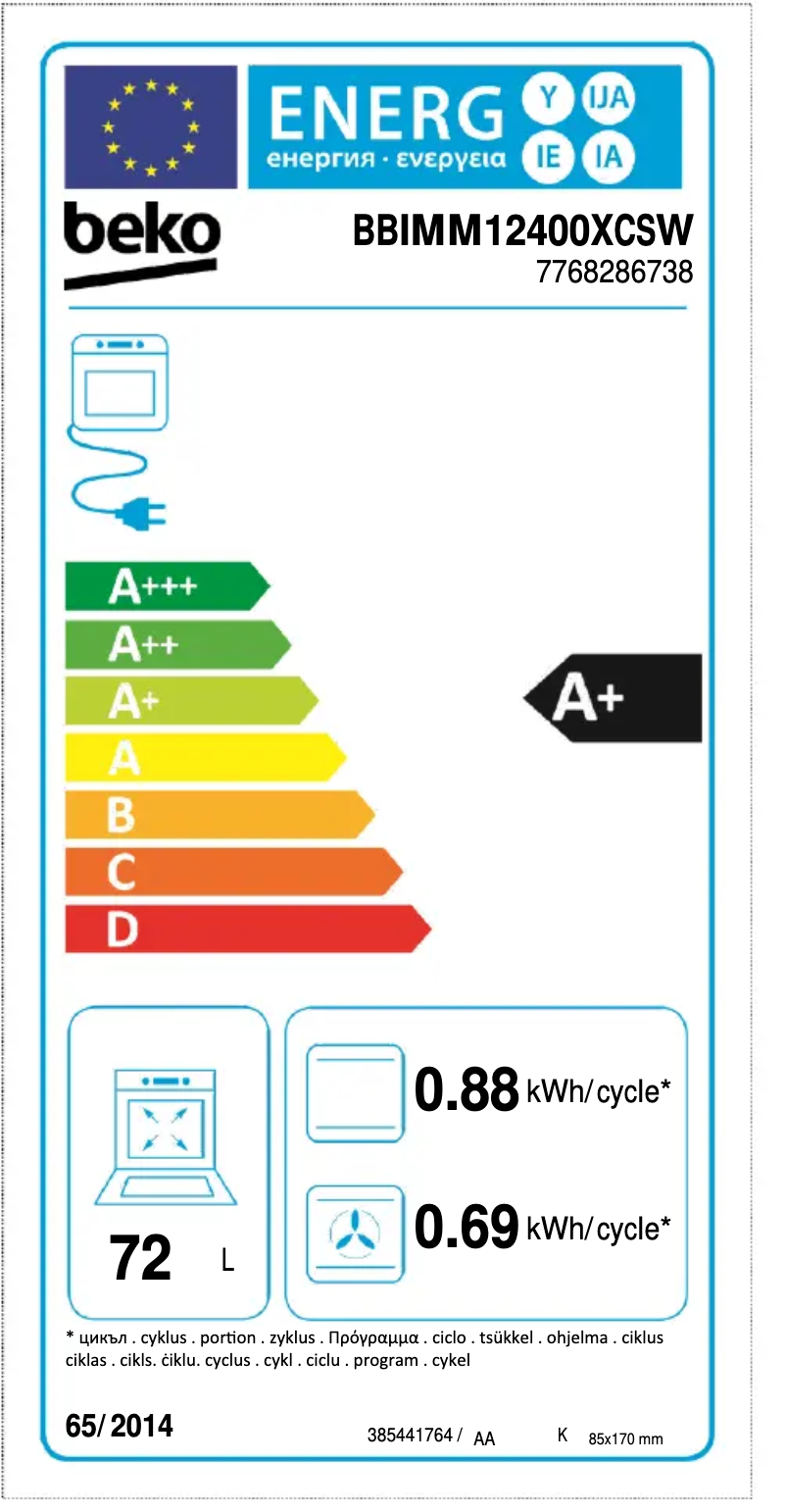 Page n°1 - Label énergétique Beko BBIMM12400XCSW