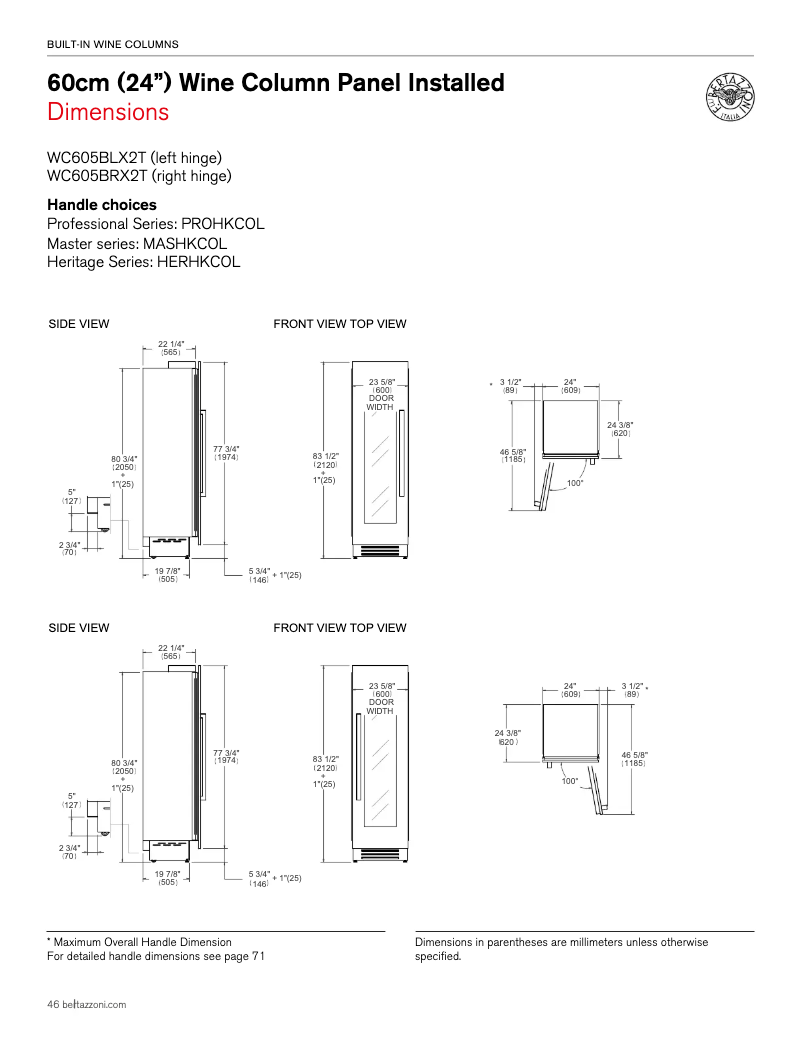 Page 1 de la notice Guide d'installation Bertazzoni WC605BRX2T