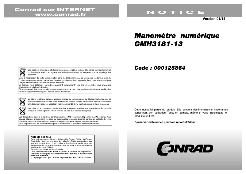 Page 1 de la notice Manuel utilisateur Greisinger GMH 3181-13