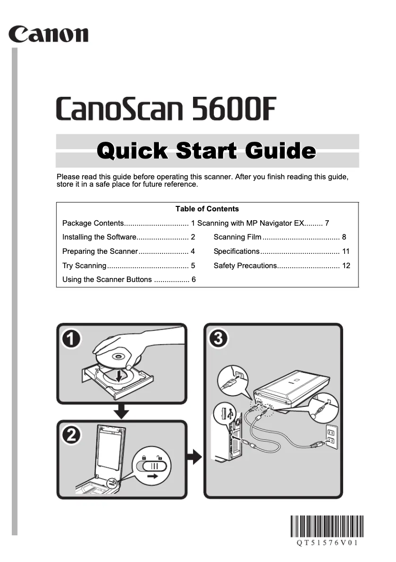 Page n°1 - Guide de démarrage rapide Canon CanoScan 5600F