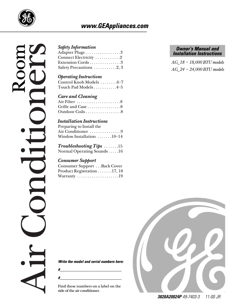 Page 1 de la notice Guide d'installation GE AGP24DA