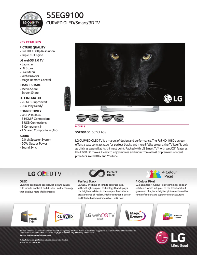 Página 1 del manual Ficha técnica LG 55EG9100