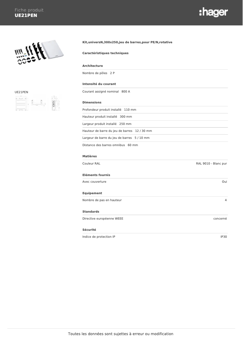 Page n°1 - Manuel utilisateur Hager UE21PEN