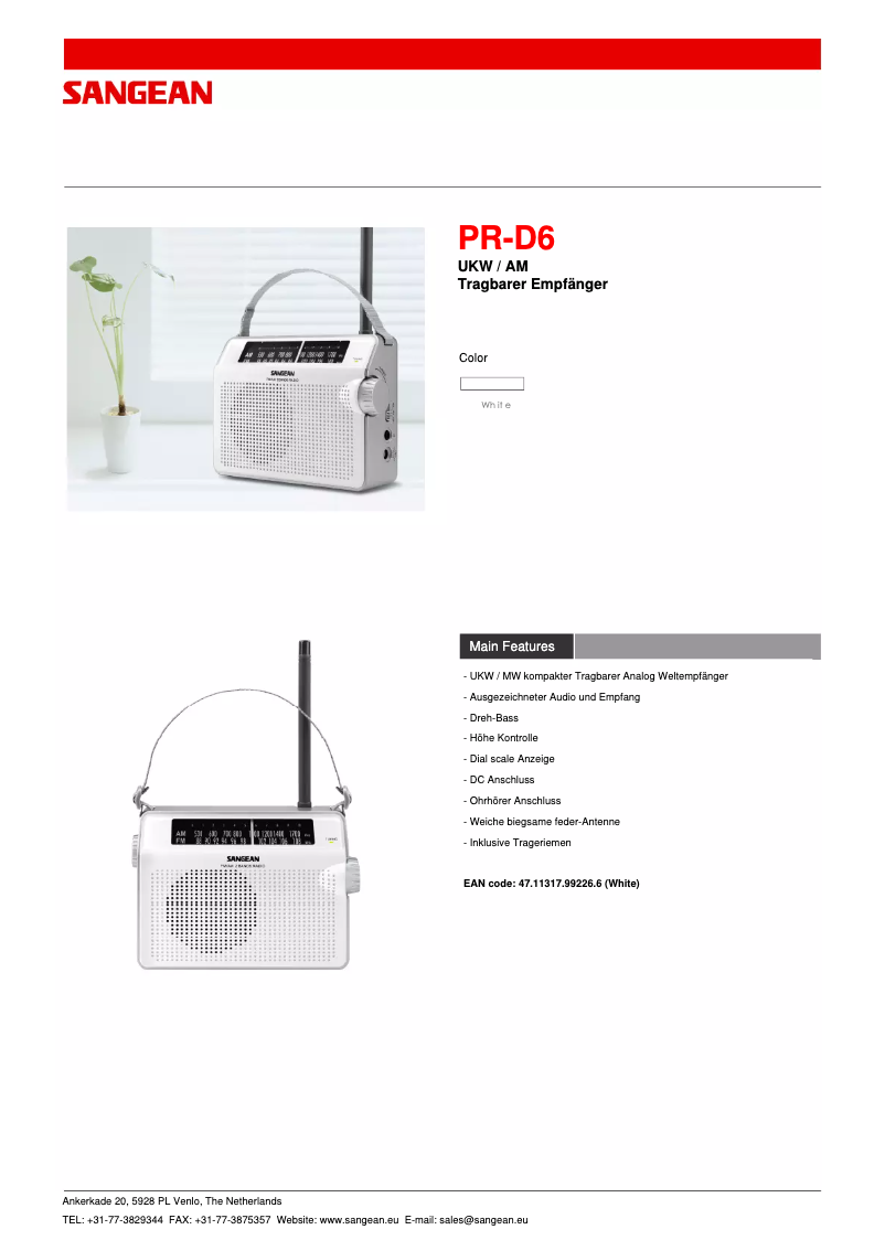 Page n°1 - Fiche technique Sangean PR-D6