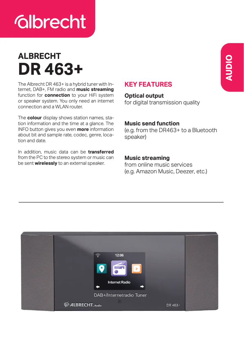 Page 1 of the manual Technical Sheet Albrecht DR 463+