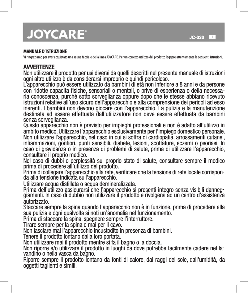Page 1 de la notice Manuel utilisateur Joycare JC-330