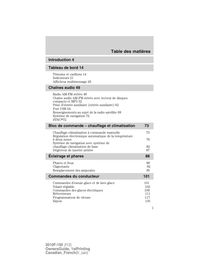 Page n°1 - Manuel utilisateur Ford F-150 (2010)