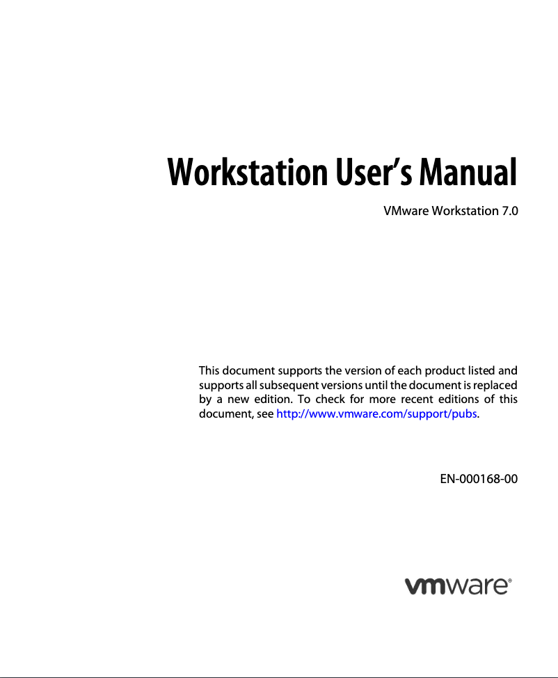 Page 1 de la notice Manuel utilisateur VMware Workstation 7