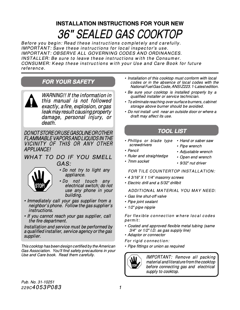 Page 1 of the manual Installation Guide GE Profile Performance JGP960SEASS