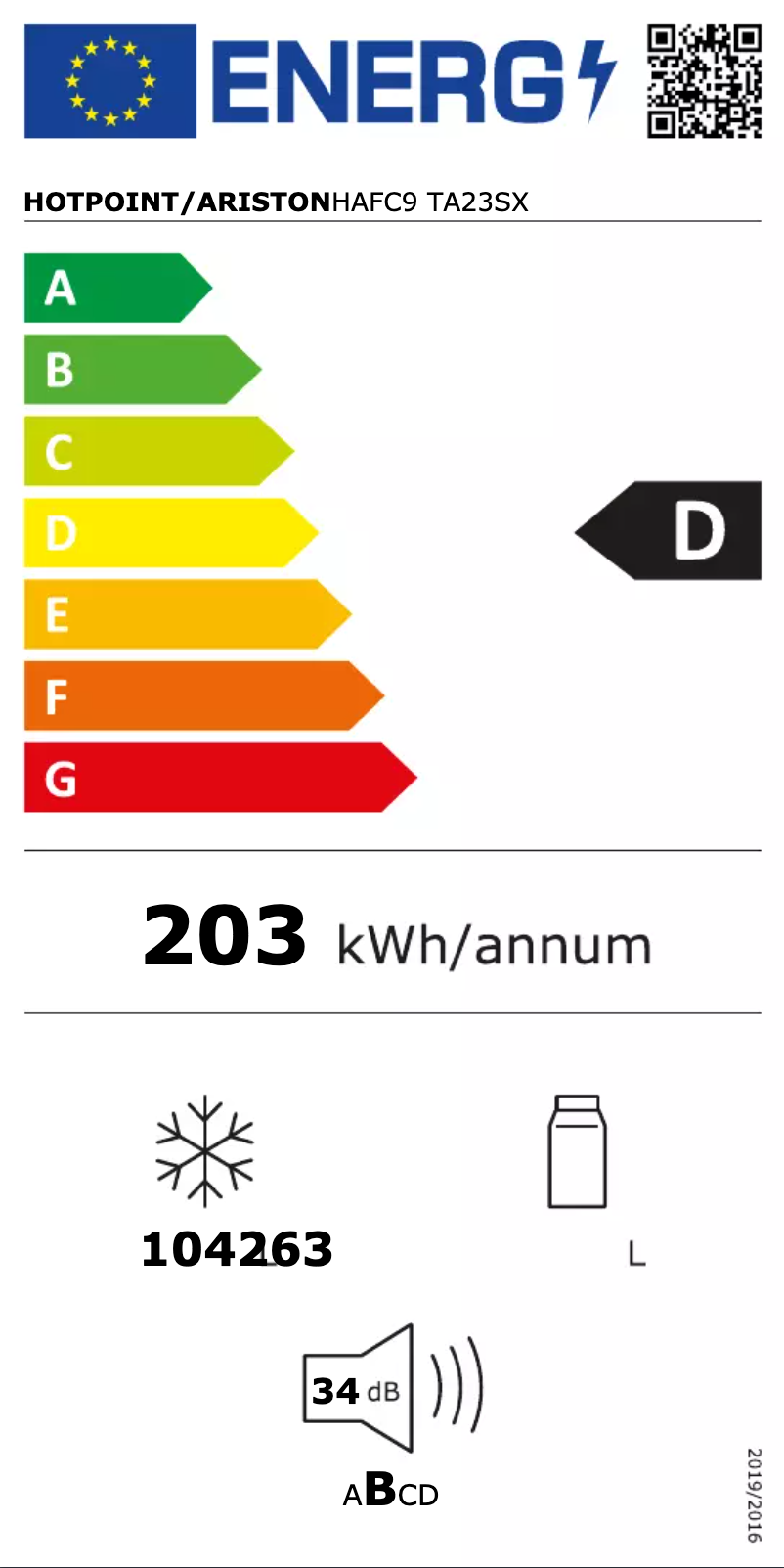 Page n°1 - Label énergétique Hotpoint HAFC9 TA23SX O3