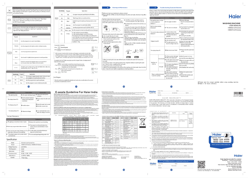 Page 1 de la notice Manuel utilisateur Haier HWM70-826DNZP