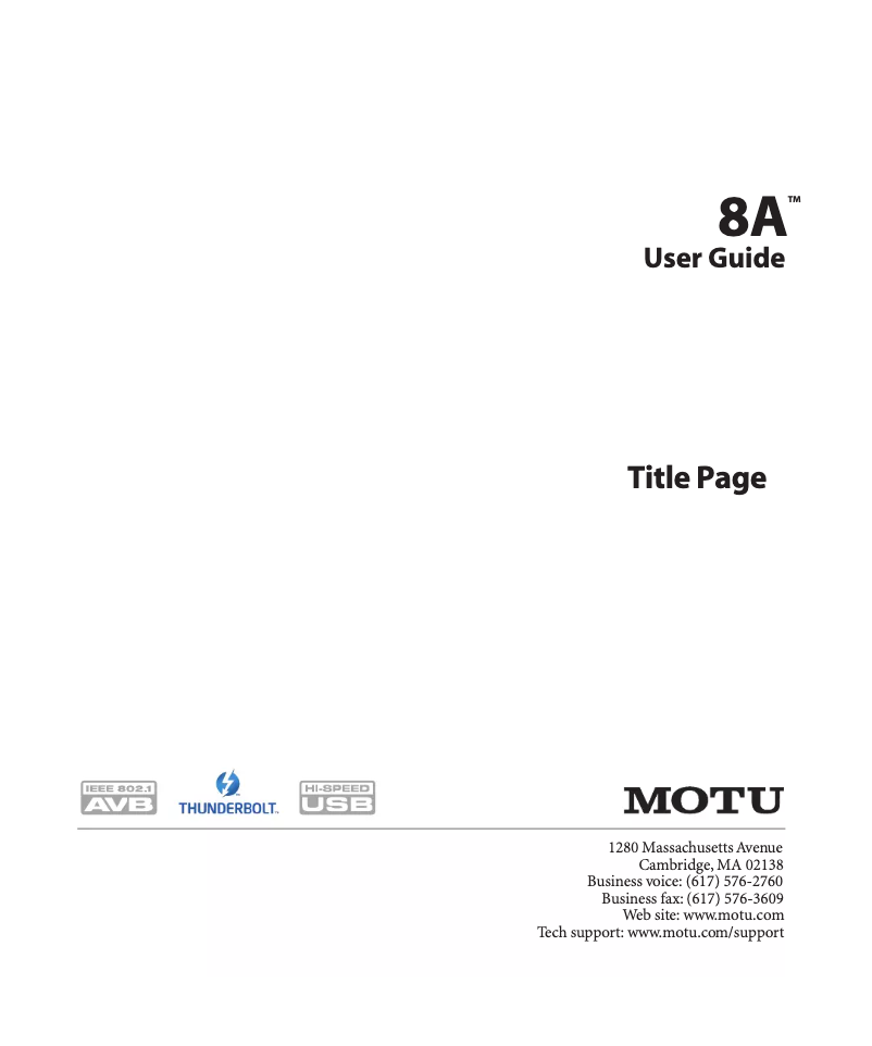 Page 1 de la notice Manuel utilisateur Motu 8A