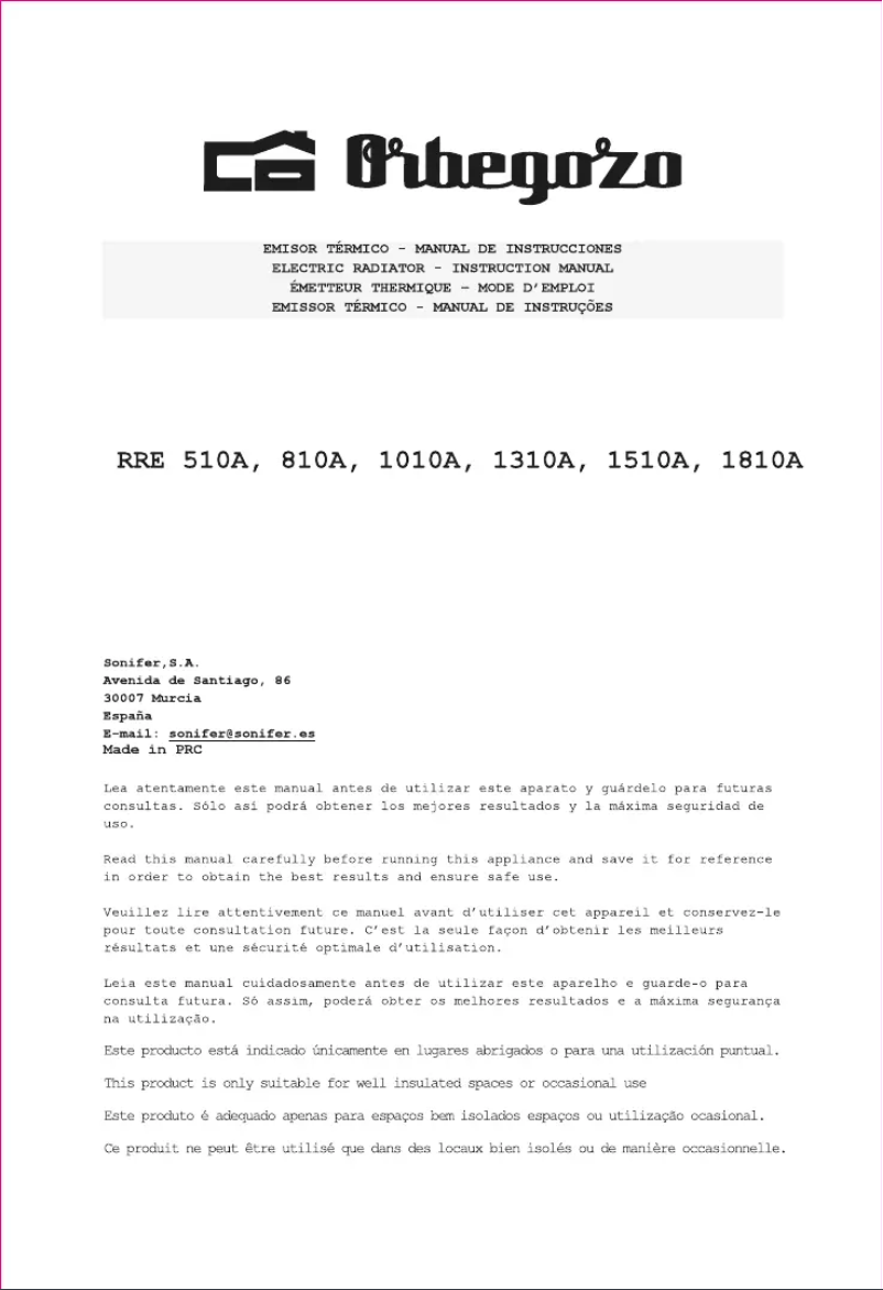 Page n°1 - Manuel utilisateur Orbegozo RRE 1310 A