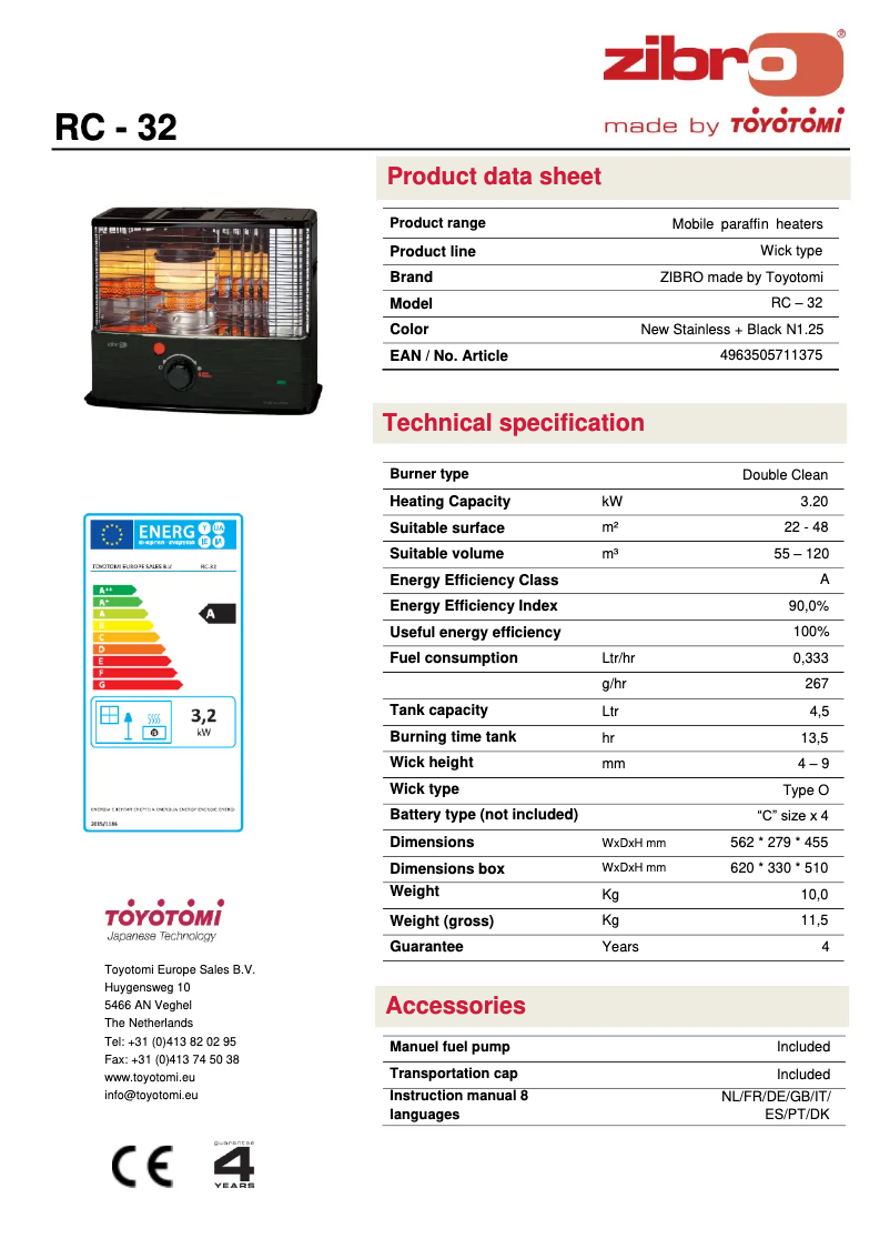 Page 1 de la notice Fiche technique Zibro RC 32