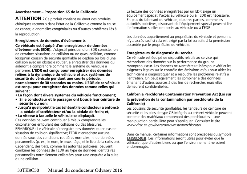 Página 1 del manual Manual de usuario Honda Odyssey (2016)