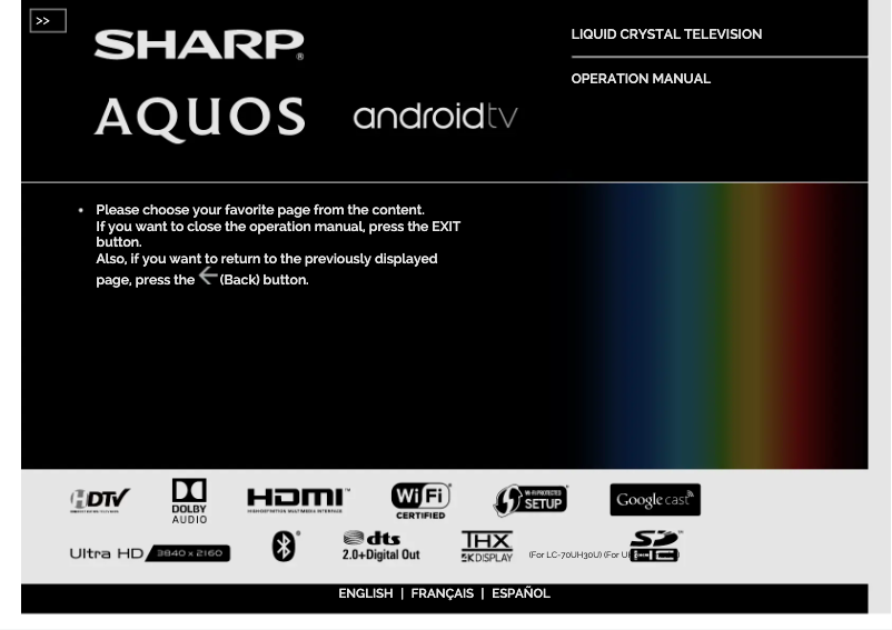 Page 1 de la notice Manuel utilisateur Sharp LC80UH30U