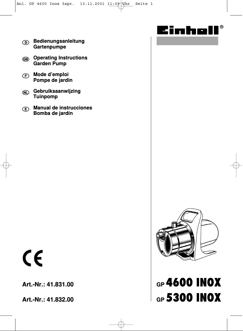 Page n°1 - Manuel utilisateur Einhell GP 5300 INOX