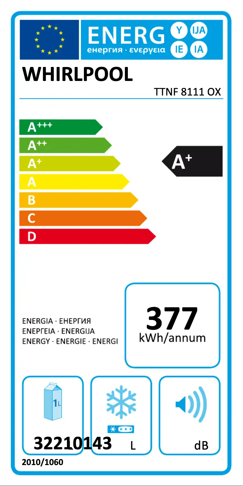 Page n°1 - Label énergétique Whirlpool TTNF 8111 OX