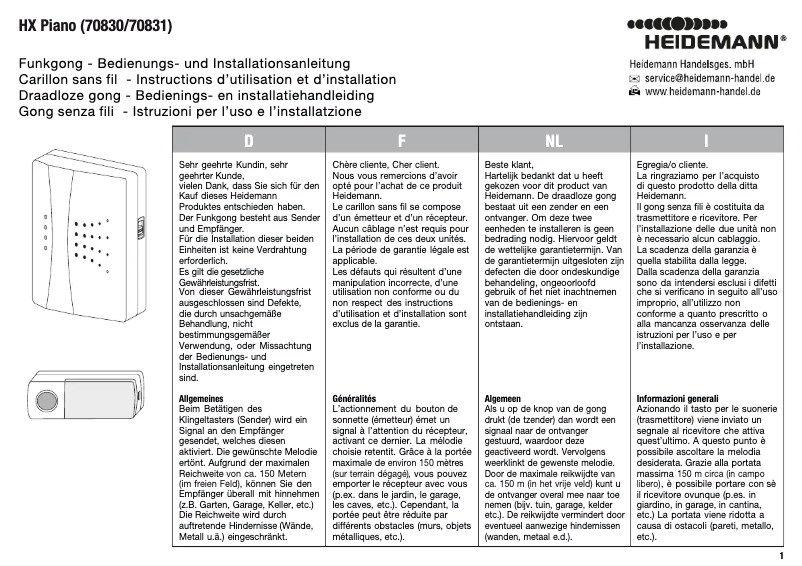 Page 1 de la notice Manuel utilisateur Heidemann 70830