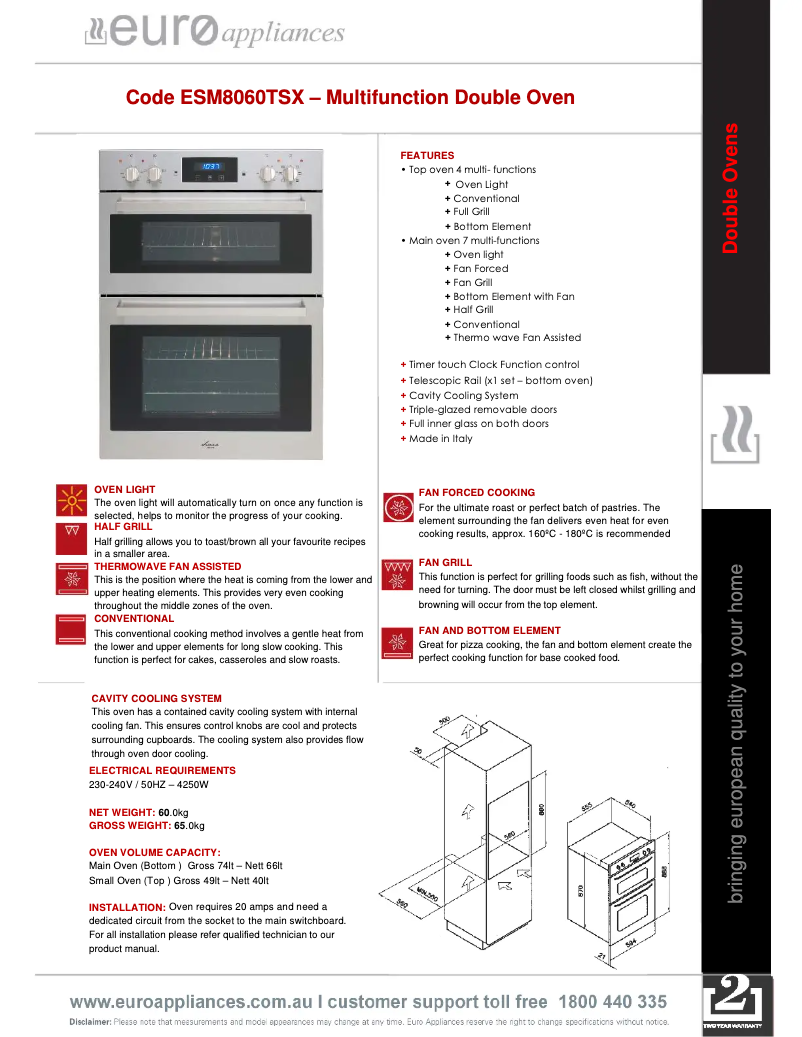 Page n°1 - Fiche technique Euro Appliances ESM8060TSX