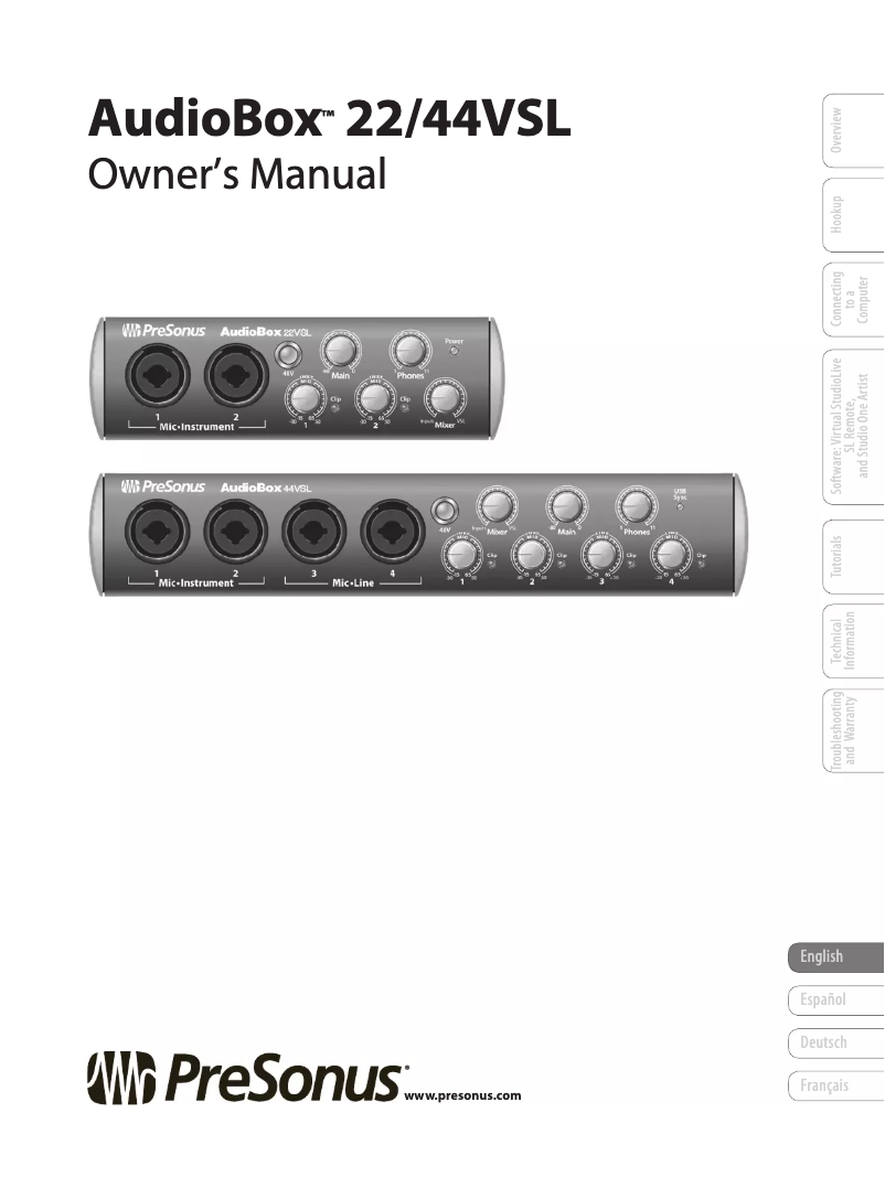 Página 1 del manual Manual de usuario PreSonus Audiobox 22VSL