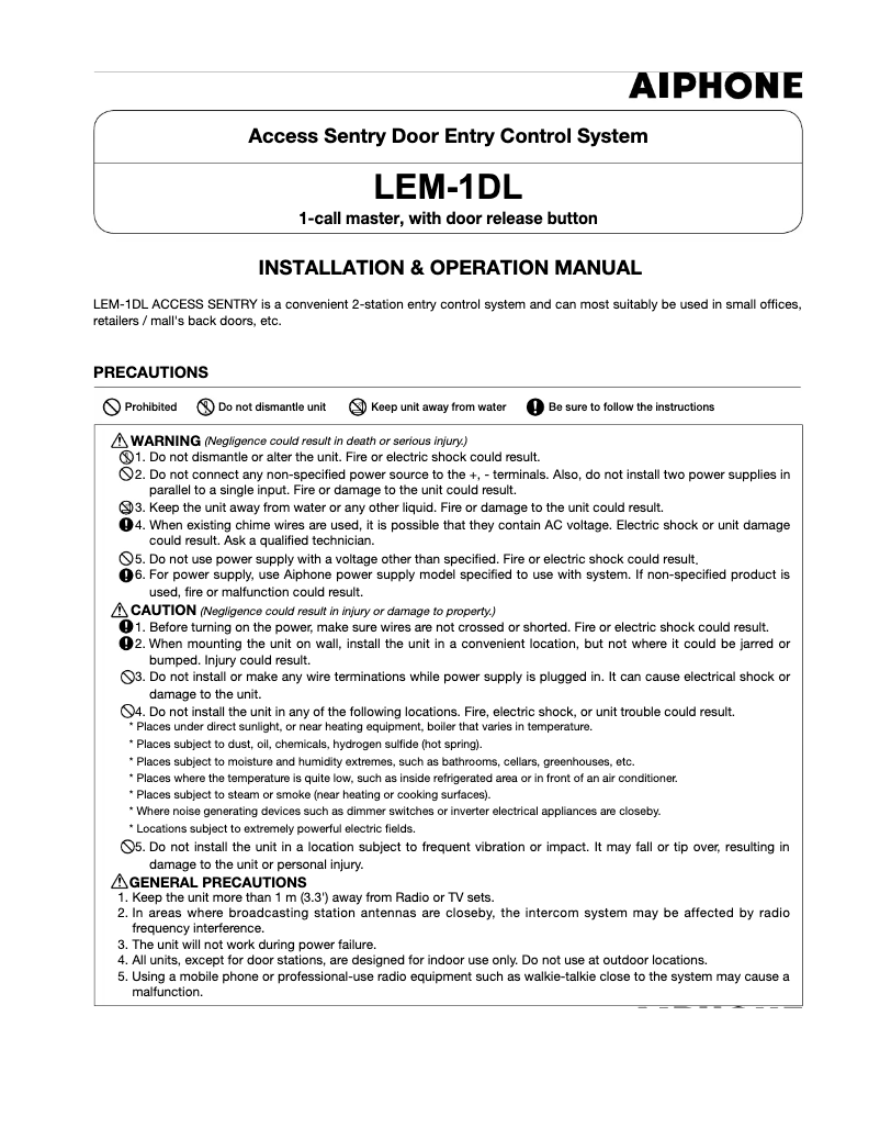 Image de la première page du manuel de l'appareil LEM-1DL