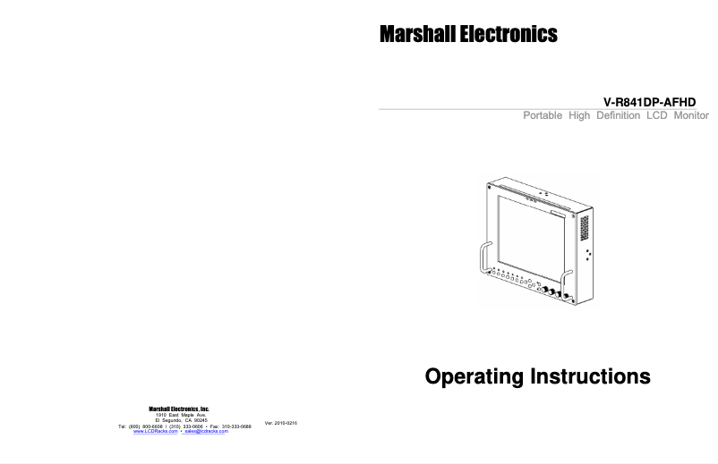 Page 1 de la notice Manuel utilisateur Marshall Electronics V-R841DP-AFHD
