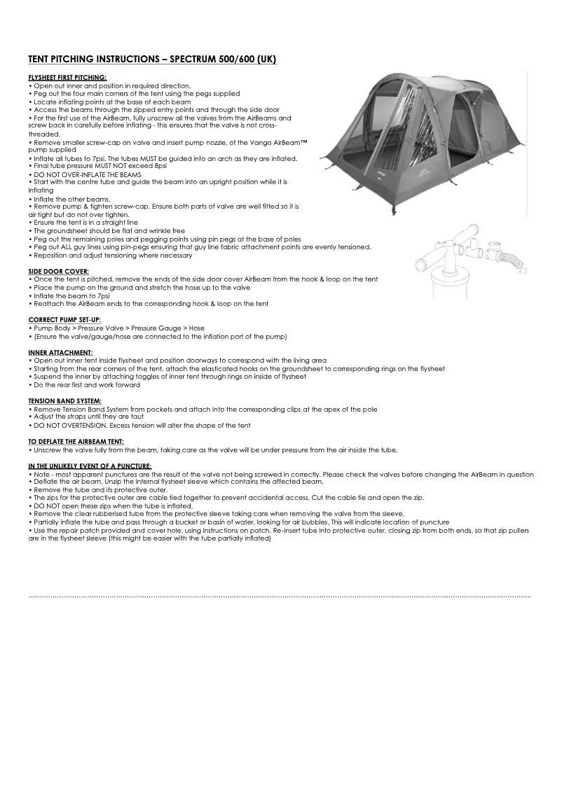 Page 1 de la notice Manuel utilisateur Vango Spectrum 500