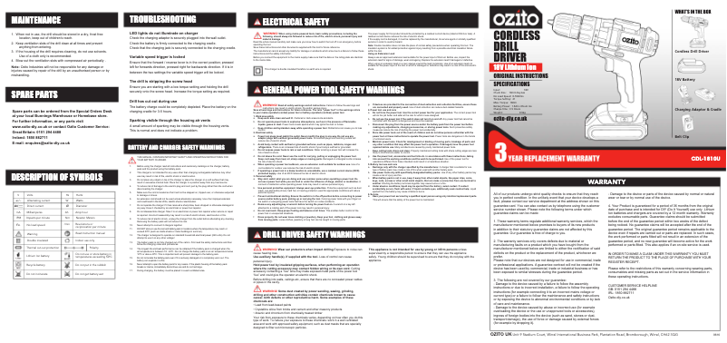 Page 1 de la notice Manuel utilisateur Ozito CDL-1810U