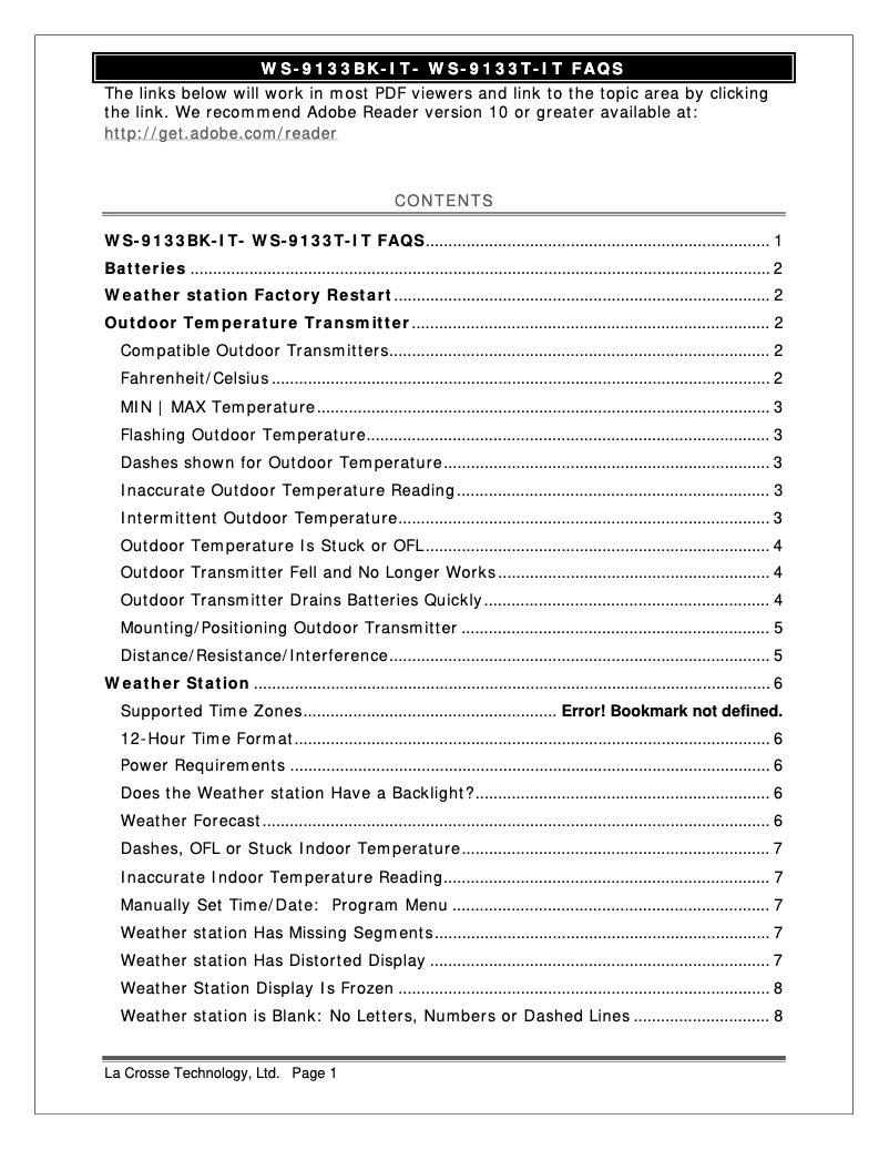 Image de la première page du manuel de l'appareil WS-9133BK-IT