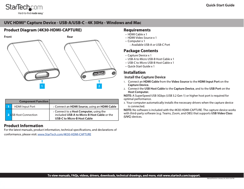 Página 1 del manual Manual de usuario StarTech.com 4K30-HDMI-CAPTURE