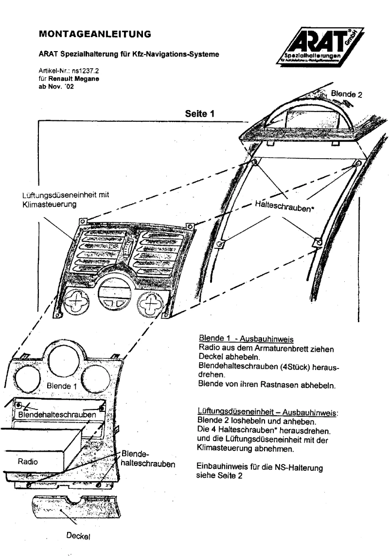 Page 1 de la notice Manuel utilisateur Arat NS1237.2