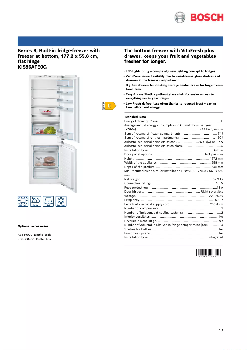 Image de la première page du manuel de l'appareil Serie 6 KIS86AFE0G