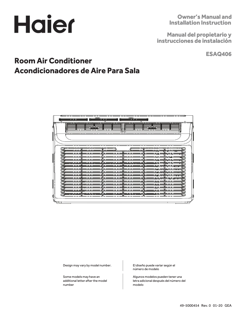 Image de la première page du manuel de l'appareil Serenity ESAQ406T